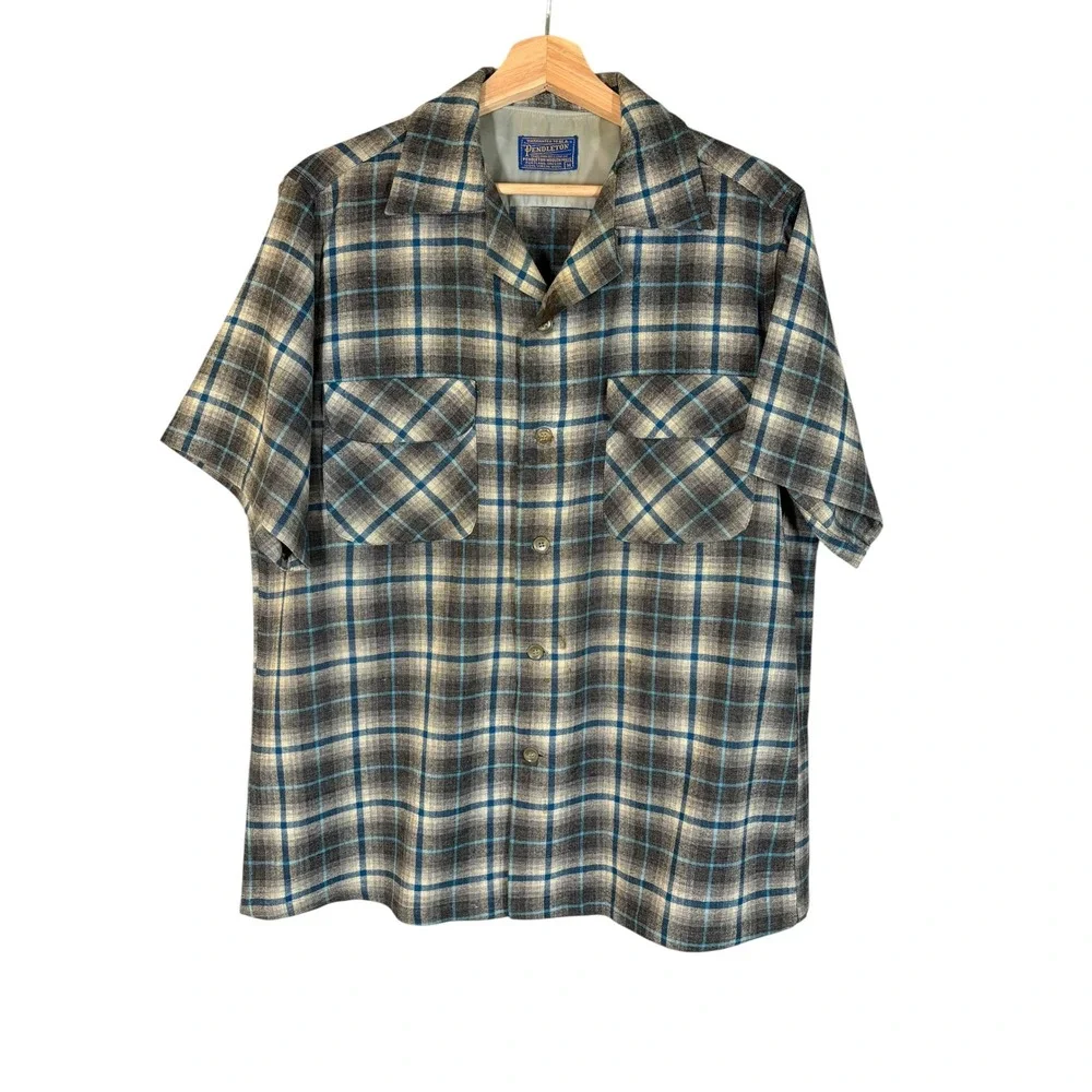 Vintage 50's 60's Pendleton Plaid Board Shirt Short Sleeve M Classic Loop Collar